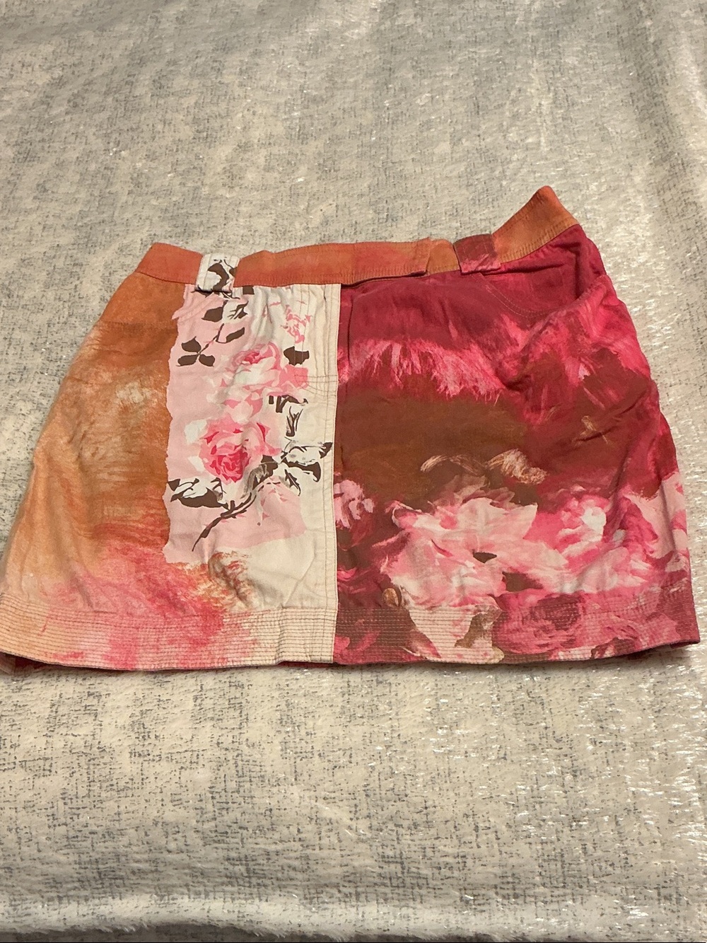 Anne Klein Patchwork Floral Mini Skirt in Pink and Orange